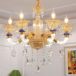 Lustre moderno contemporâneo de 6 luzes com vela de champanhe e cristal