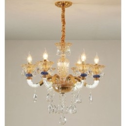 Lustre moderno contemporâneo de 6 luzes com vela de champanhe e cristal