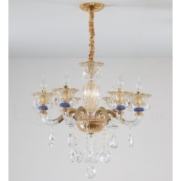 Lustre moderno contemporâneo de 6 luzes com vela de champanhe e cristal
