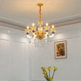 Lustre moderno contemporâneo de 6 luzes com vela de champanhe e cristal