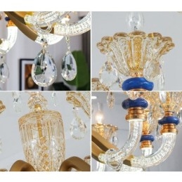 Lustre moderno contemporâneo de 6 luzes com vela de champanhe e cristal