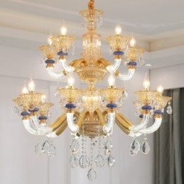 Lustre moderno contemporâneo de 15 (10+5) luzes com vela de champanhe e cristal