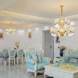 Lustre moderno contemporâneo de 15 (10+5) luzes com vela de champanhe e cristal