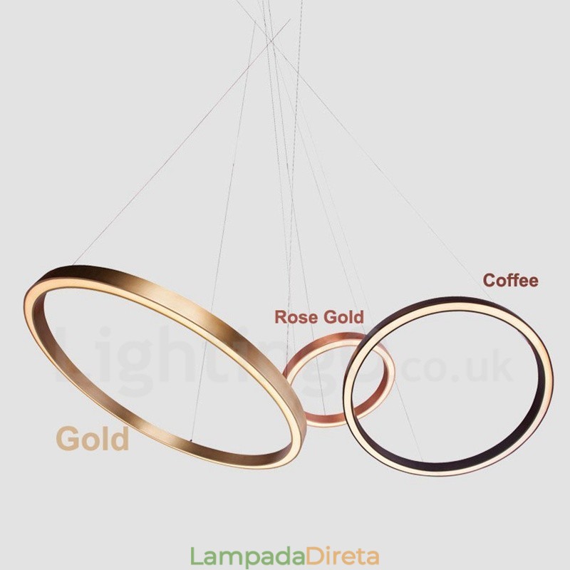 Wi Fi Smart Dimmable Gold Rose Gold Moderno Contemporâneo 3 Anéis Luz Liga de Alumínio Luz Pendente com Sombra de Acrílico