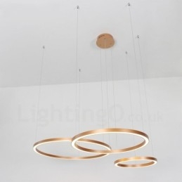 Wi Fi Smart Dimmable Gold Rose Gold Moderno Contemporâneo 3 Anéis Luz Liga de Alumínio Luz Pendente com Sombra de Acrílico