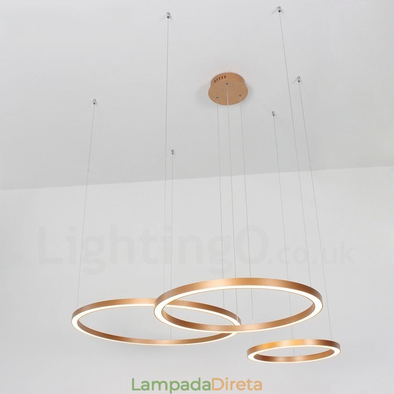 Wi Fi Smart Dimmable Gold Rose Gold Moderno Contemporâneo 3 Anéis Luz Liga de Alumínio Luz Pendente com Sombra de Acrílico