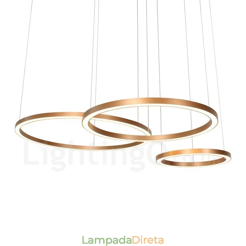Wi Fi Smart Dimmable Gold Rose Gold Moderno Contemporâneo 3 Anéis Luz Liga de Alumínio Luz Pendente com Sombra de Acrílico