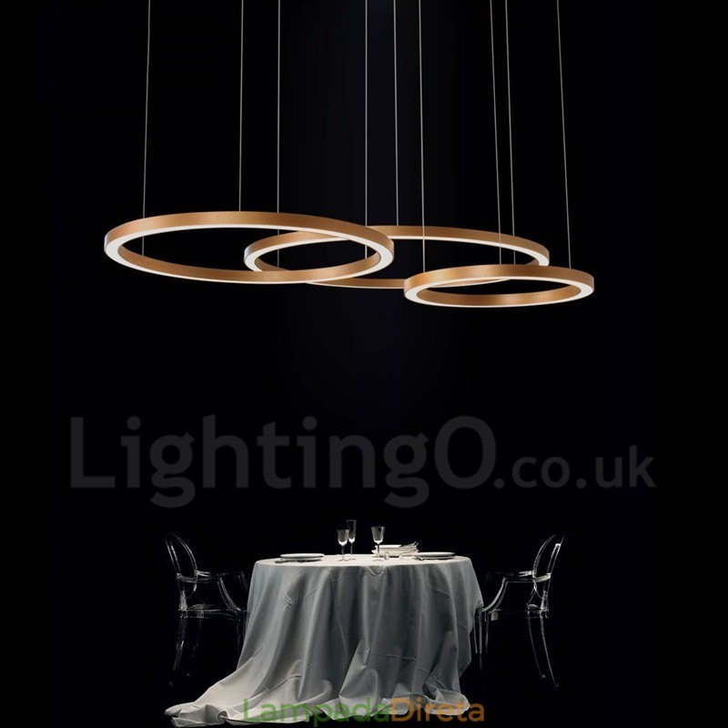 Wi Fi Smart Dimmable Gold Rose Gold Moderno Contemporâneo 3 Anéis Luz Liga de Alumínio Luz Pendente com Sombra de Acrílico