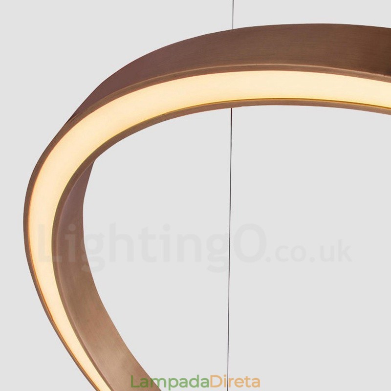 Wi Fi Smart Dimmable Gold Rose Gold Moderno Contemporâneo 3 Anéis Luz Liga de Alumínio Luz Pendente com Sombra de Acrílico