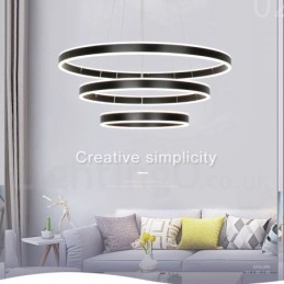 Luminária pendente moderna contemporânea com 3 anéis e duas tiras, Wi-Fi inteligente regulável, com abajur de acrílico