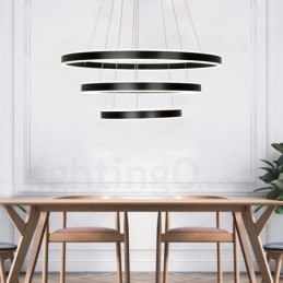 Luminária pendente moderna contemporânea com 3 anéis e duas tiras, Wi-Fi inteligente regulável, com abajur de acrílico