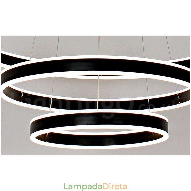 Luminária pendente moderna contemporânea com 3 anéis e duas tiras, Wi-Fi inteligente regulável, com abajur de acrílico