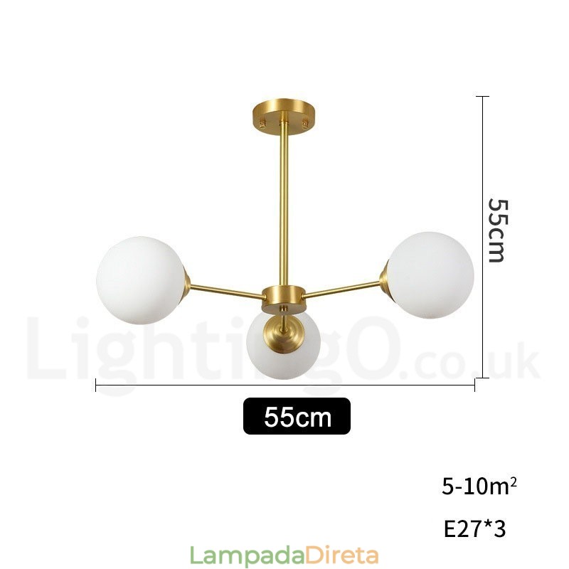 3 Luzes Pure Bronze Norte Europa Bean Chandelier Moderno Metal Moléculas Pendente Luz