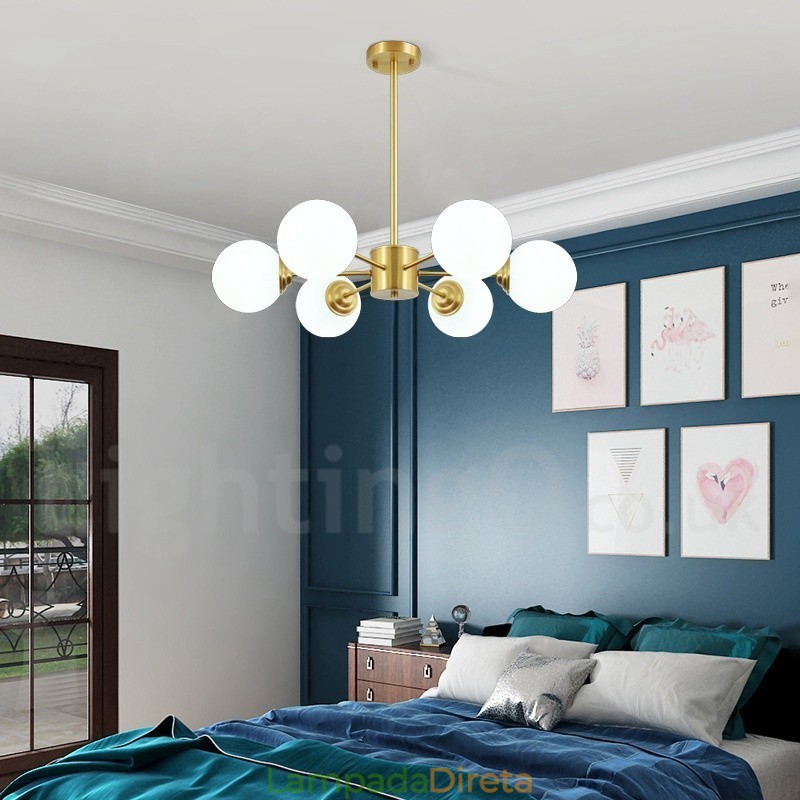 6 Luzes Pure Bronze Northern Europe Bean Chandelier Modern Metal Molecules Pendant Light