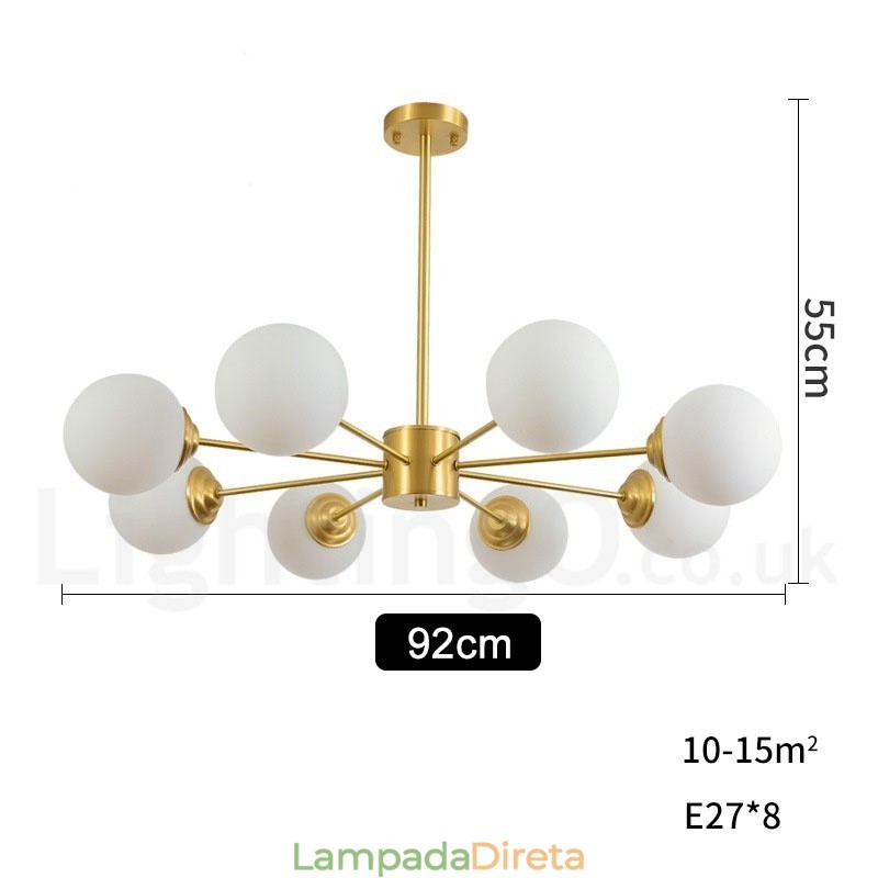 8 Luzes Pure Bronze Norte Europa Bean Chandelier Moderno Metal Moléculas Pendente Luz