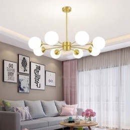 8 Luzes Pure Bronze Norte Europa Bean Chandelier Moderno Metal Moléculas Pendente Luz
