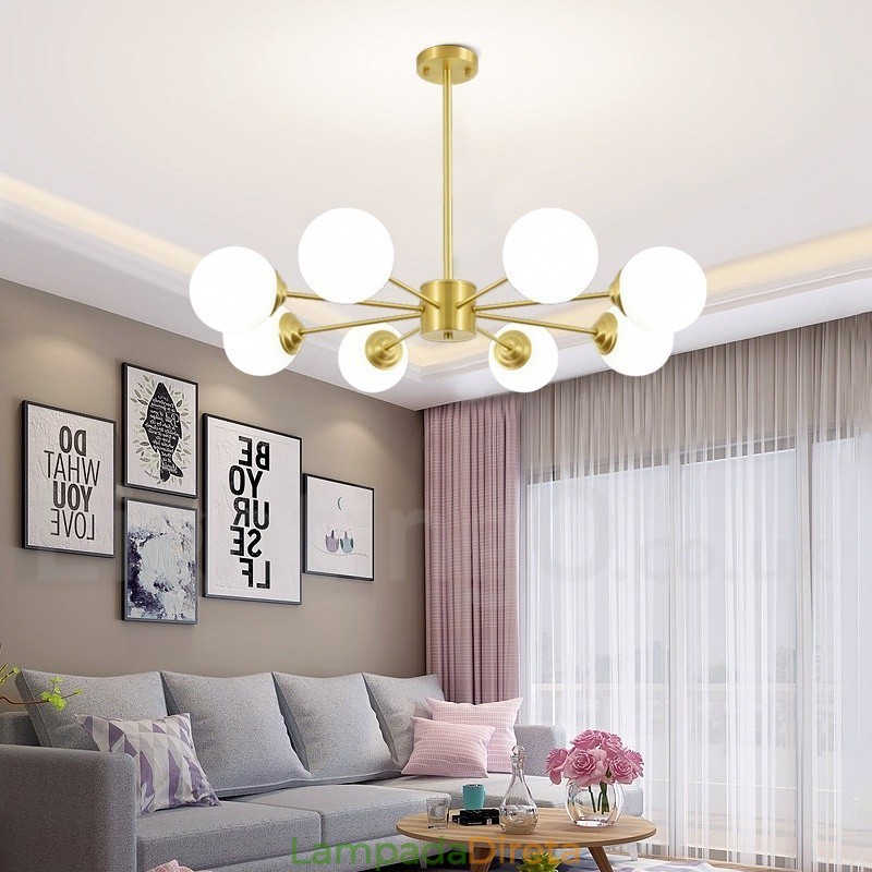 8 Luzes Pure Bronze Norte Europa Bean Chandelier Moderno Metal Moléculas Pendente Luz