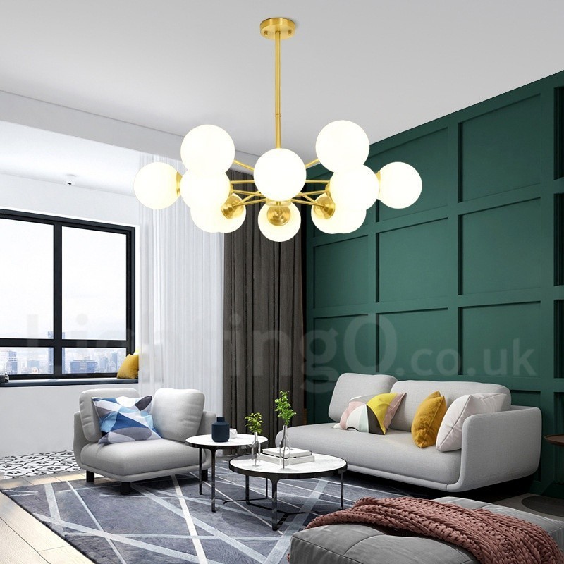 12 Luzes (6+6 Luzes) Duas Camadas Latão Puro Norte da Europa Bean Chandelier Moderno Metal Molecules Pendant Light