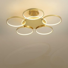 Lustre de teto circular estilo nórdico moderno e contemporâneo dourado com controle remoto também pode ser usado como luz de parede