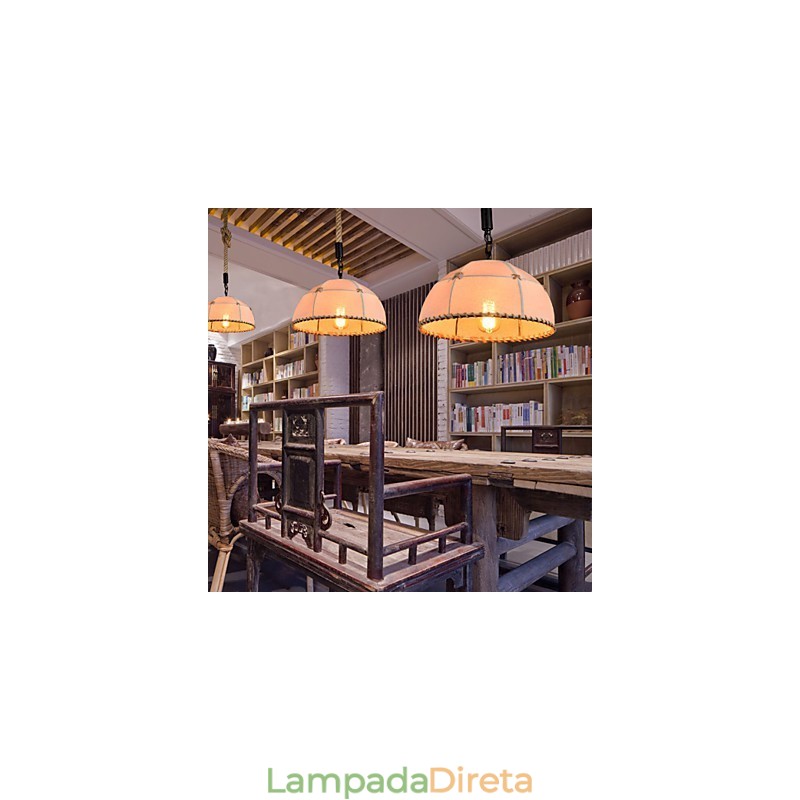 Lustre retrô feito à mão em corda de cânhamo estilo campestre industrial