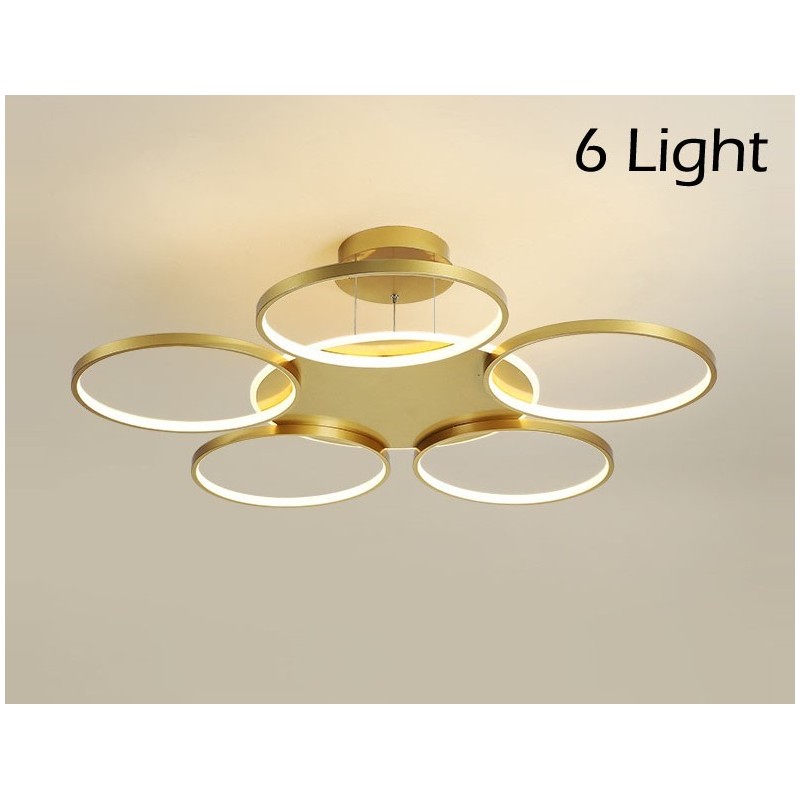 Lustre de teto circular estilo nórdico moderno e contemporâneo dourado com controle remoto também pode ser usado como luz de parede
