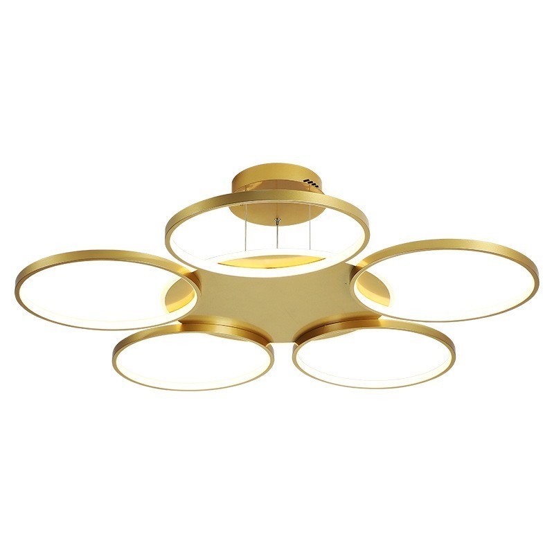 Lustre de teto circular estilo nórdico moderno e contemporâneo dourado com controle remoto também pode ser usado como luz de parede