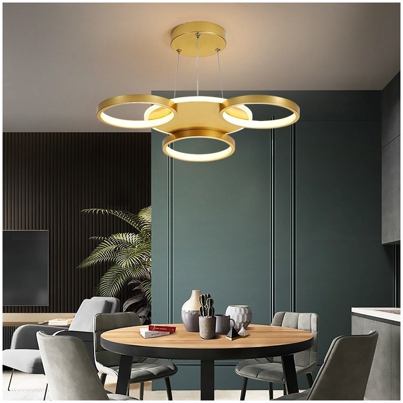 Lustre de teto circular estilo nórdico moderno e contemporâneo dourado com controle remoto também pode ser usado como luz de parede