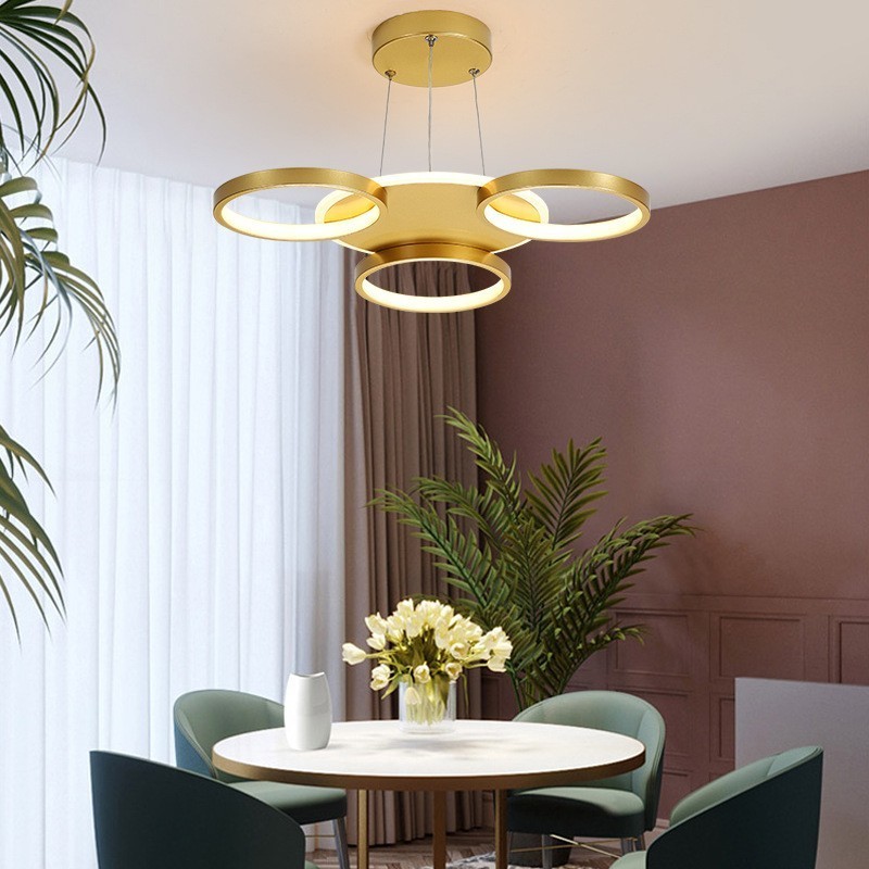 Lustre de teto circular estilo nórdico moderno e contemporâneo dourado com controle remoto também pode ser usado como luz de parede