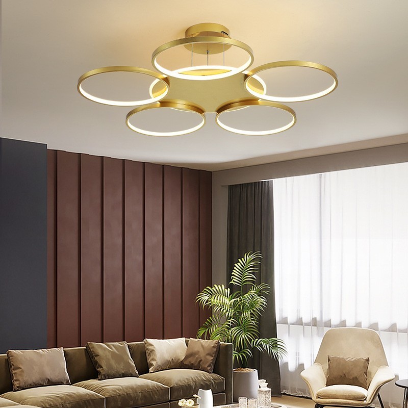Lustre de teto circular estilo nórdico moderno e contemporâneo dourado com controle remoto também pode ser usado como luz de parede