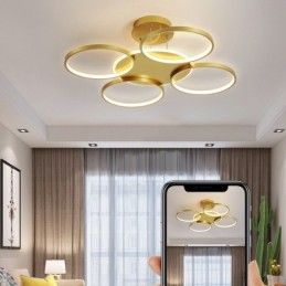 Lustre de teto circular estilo nórdico moderno e contemporâneo dourado com controle remoto também pode ser usado como luz de parede