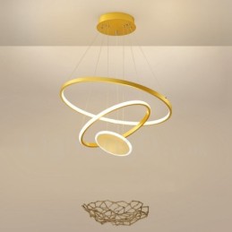 Três Círculos Design Moderno Três Anéis Ouro Pendente Luz com Controle Remoto