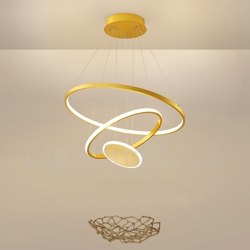 Três Círculos Design Moderno Três Anéis Ouro Pendente Luz com Controle Remoto