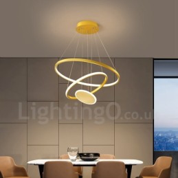 Três Círculos Design Moderno Três Anéis Ouro Pendente Luz com Controle Remoto