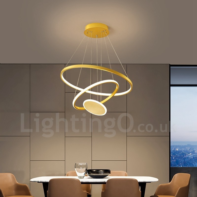Três Círculos Design Moderno Três Anéis Ouro Pendente Luz com Controle Remoto