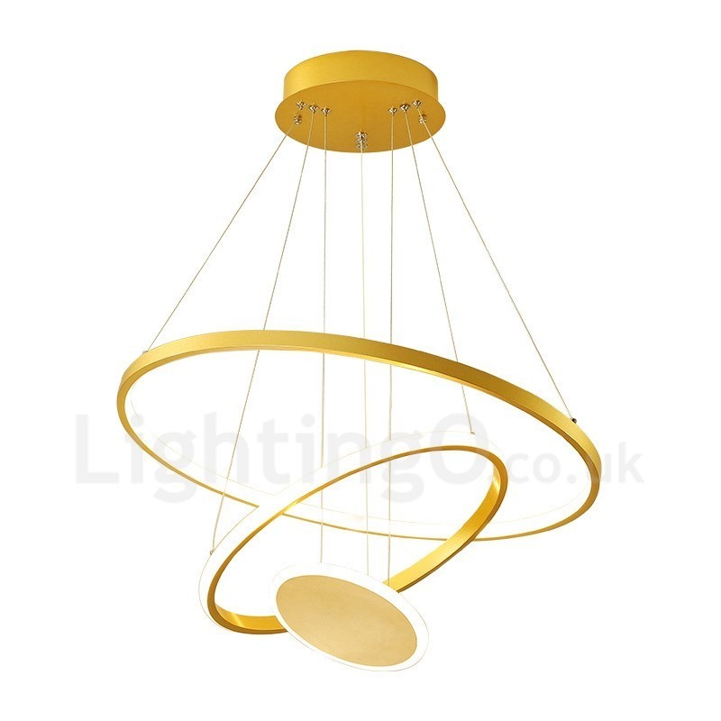 Três Círculos Design Moderno Três Anéis Ouro Pendente Luz com Controle Remoto