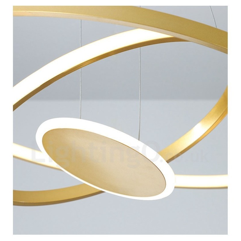Três Círculos Design Moderno Três Anéis Ouro Pendente Luz com Controle Remoto