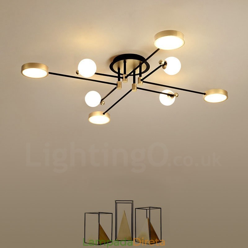 Lustre de metal moderno com teto preto dourado