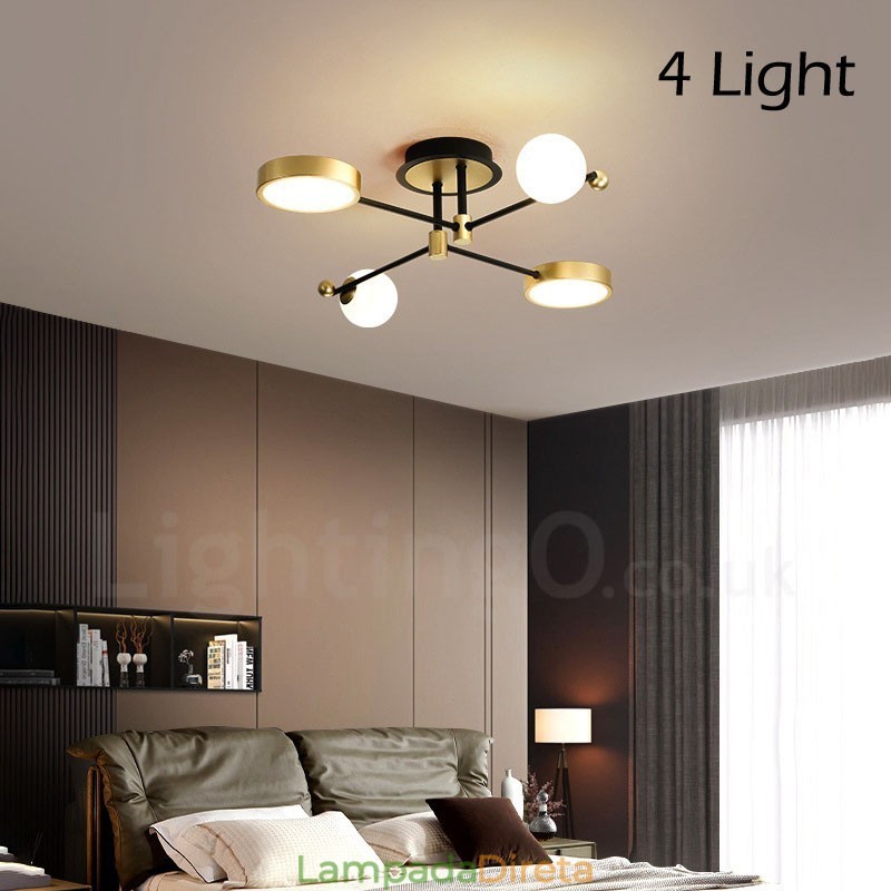Lustre de metal moderno com teto preto dourado