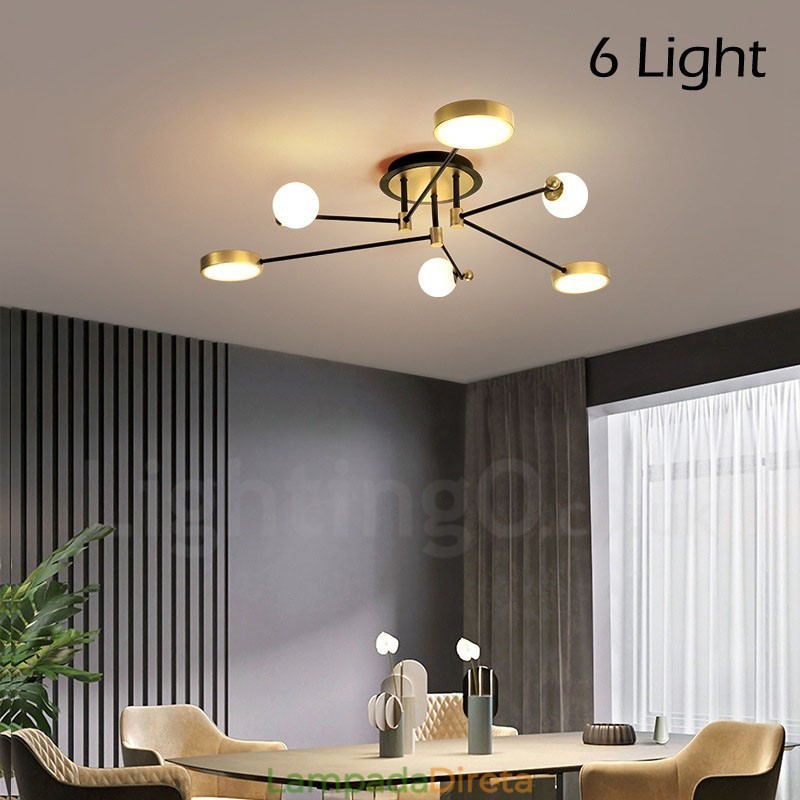 Lustre de metal moderno com teto preto dourado