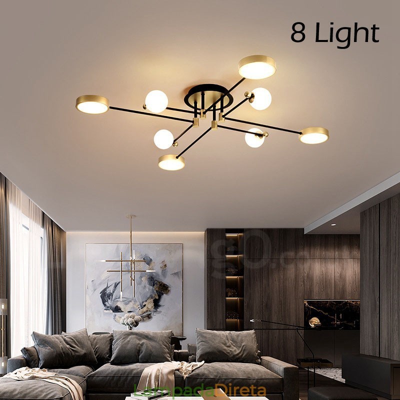 Lustre de metal moderno com teto preto dourado