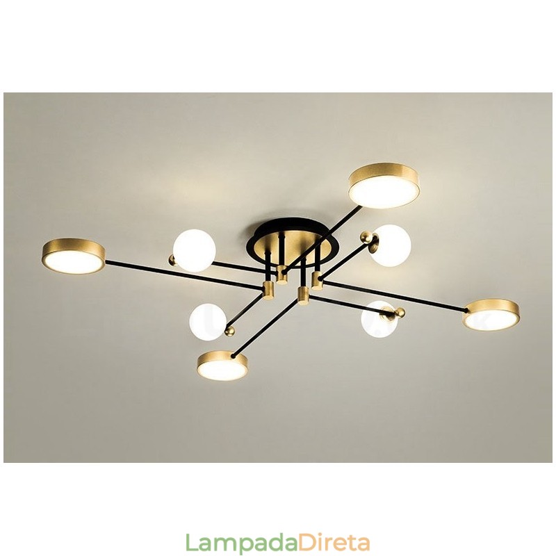 Lustre de metal moderno com teto preto dourado