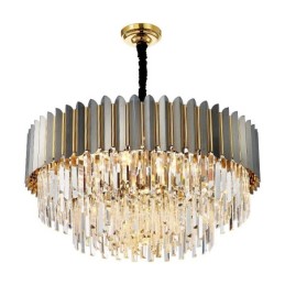 Lustre de pingente de cristal K9 redondo preto e dourado pós-moderno de luxo para salão de exposições