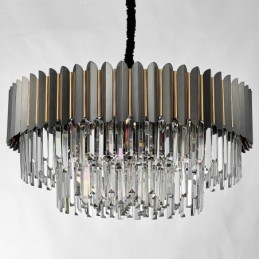 Lustre de pingente de cristal K9 redondo preto e dourado pós-moderno de luxo para salão de exposições