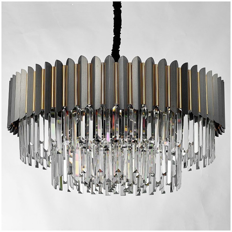 Lustre de pingente de cristal K9 redondo preto e dourado pós-moderno de luxo para salão de exposições