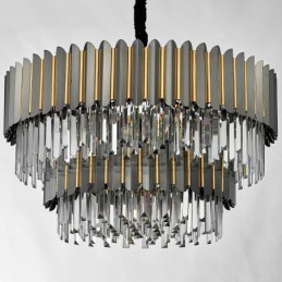 Lustre de pingente de cristal K9 redondo preto e dourado de luxo pós-moderno de dois níveis