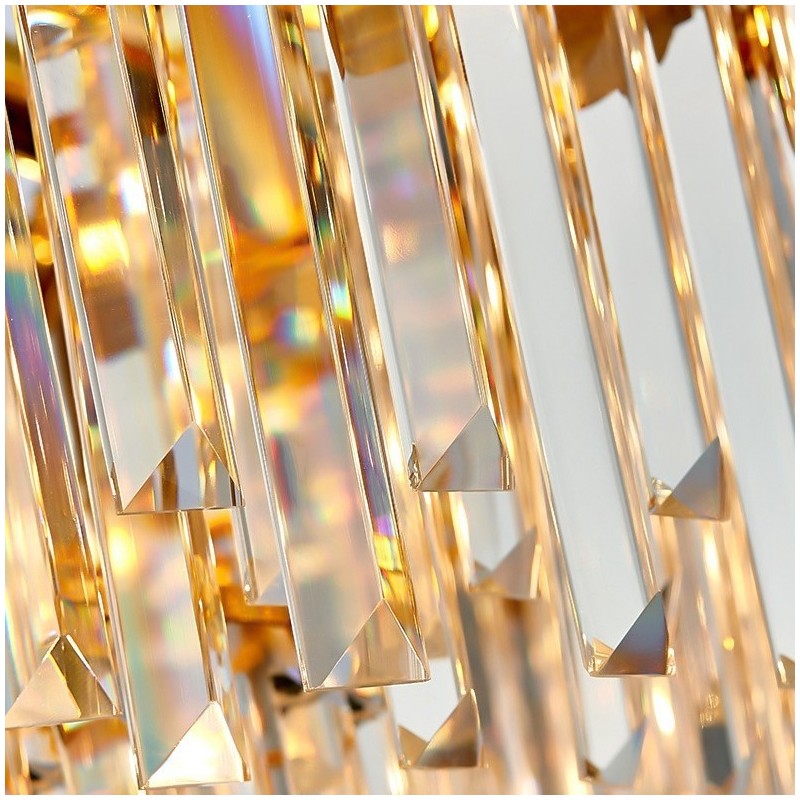 Lustre de pingente de cristal K9 redondo preto e dourado de luxo pós-moderno de dois níveis