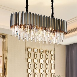 Lustre de pingente de cristal K9 redondo preto e dourado pós-moderno de luxo