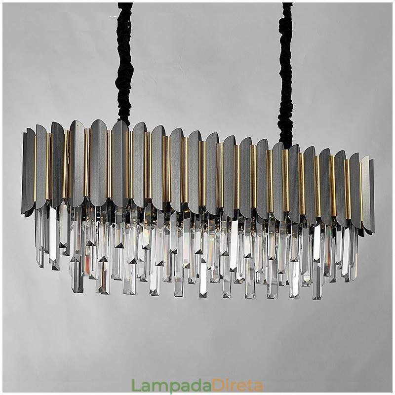 Lustre de pingente de cristal K9 redondo preto e dourado pós-moderno de luxo