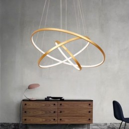 Luminária pendente regulável com controle remoto dourado design moderno três anéis