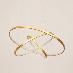 Luminária pendente regulável com controle remoto dourado design moderno três anéis